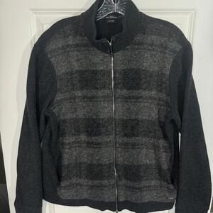 Hugo Boss Men's Large Black Plaid Slim Fit Zip Up Sweater Jacket